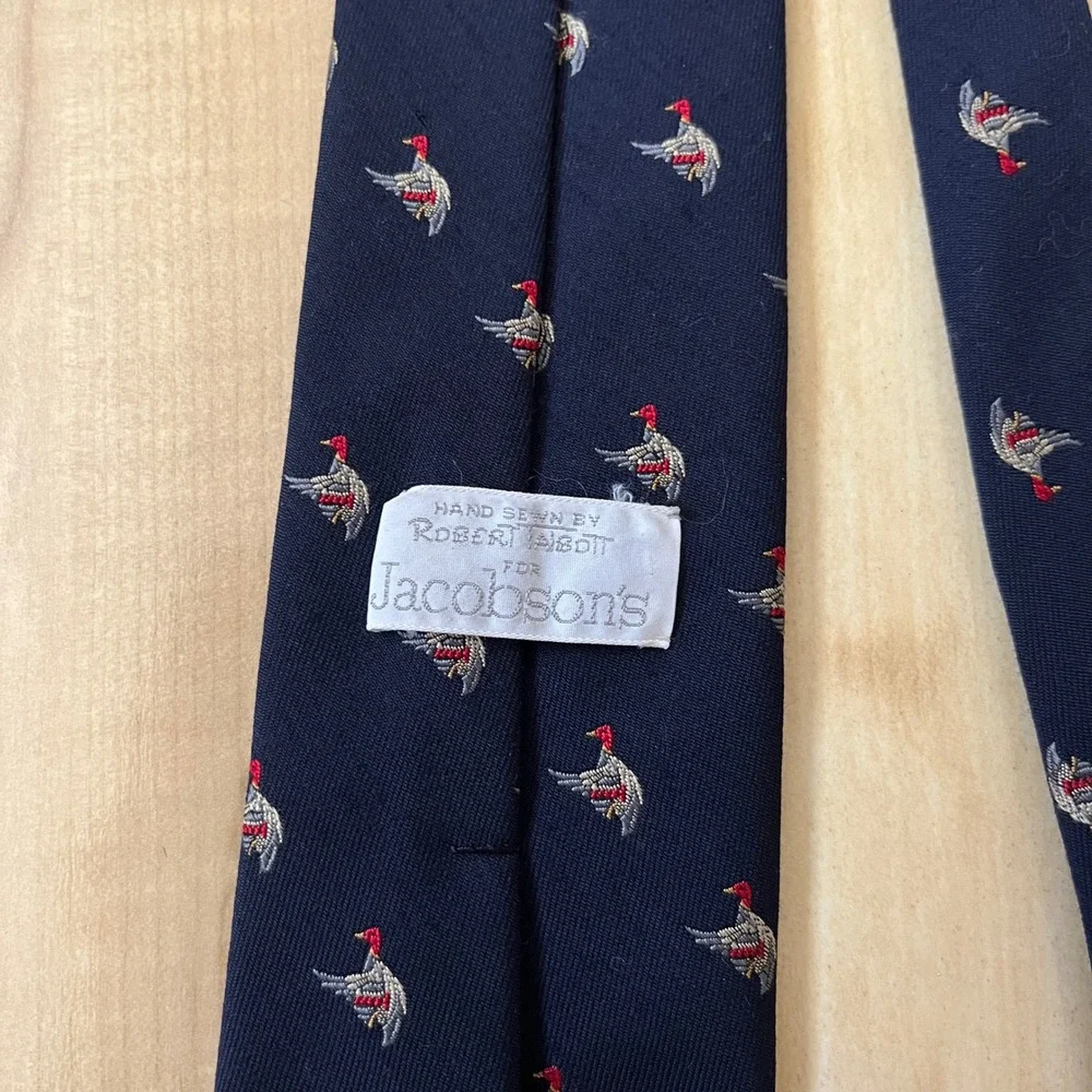 Vintage Tie Men's Robert Talbott Silk Wool Ducks Navy Blue Classic Preppy Lodge